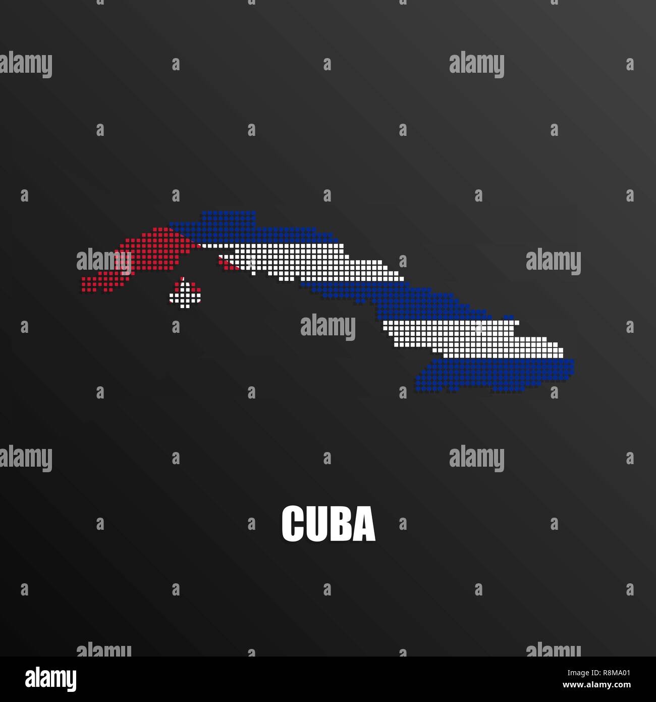 Illustrazione Vettoriale di mezzitoni astratta mappa di Cuba fatta di pixel quadrati con nazionale cubano colori di bandiera per la tua progettazione grafica e web Illustrazione Vettoriale