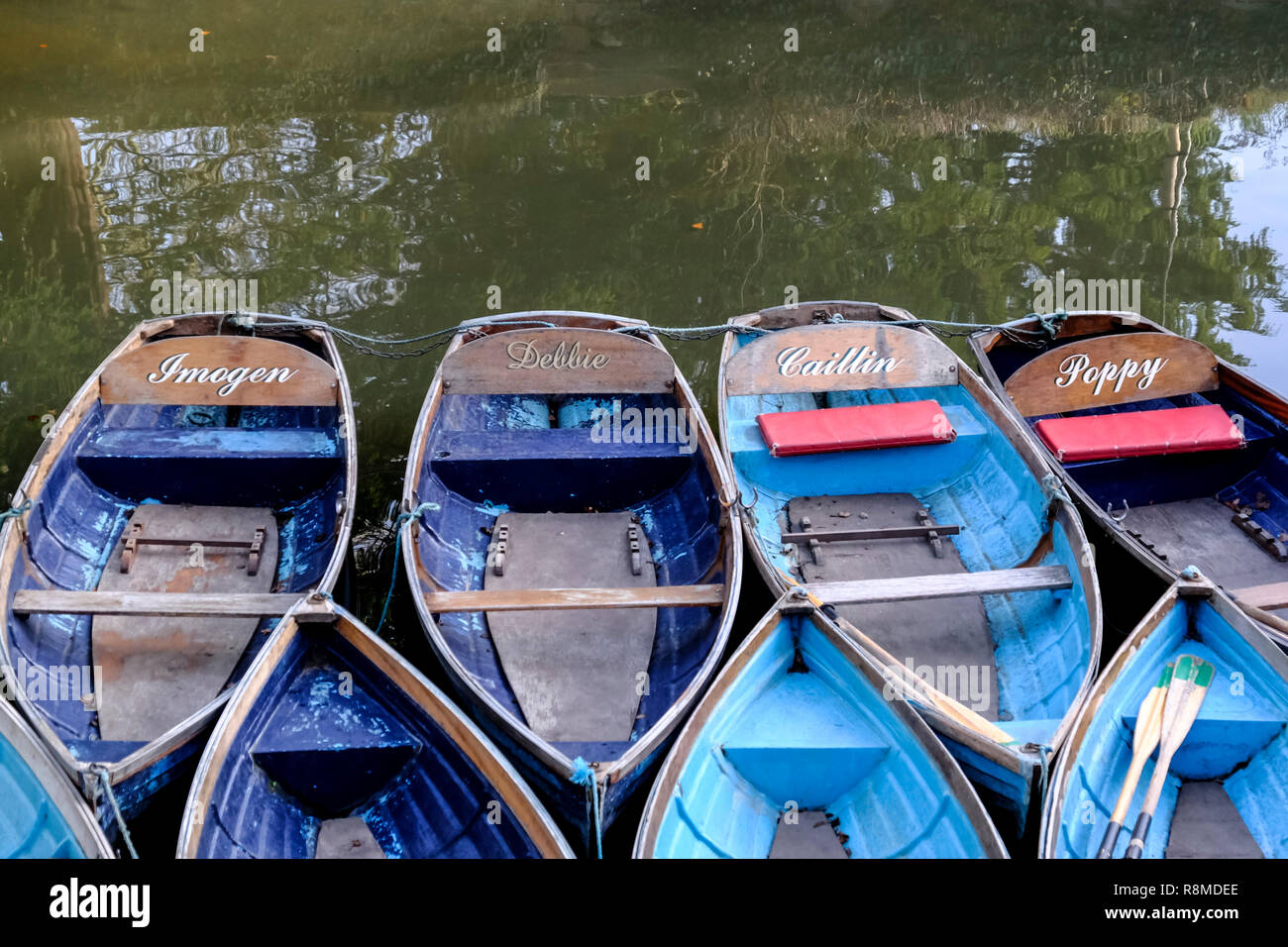 Intorno alla città universitaria di Oxford in Oxfordshire England Regno Unito Sterline sul fiume Cherwell vicino Magdalen Bridge Foto Stock