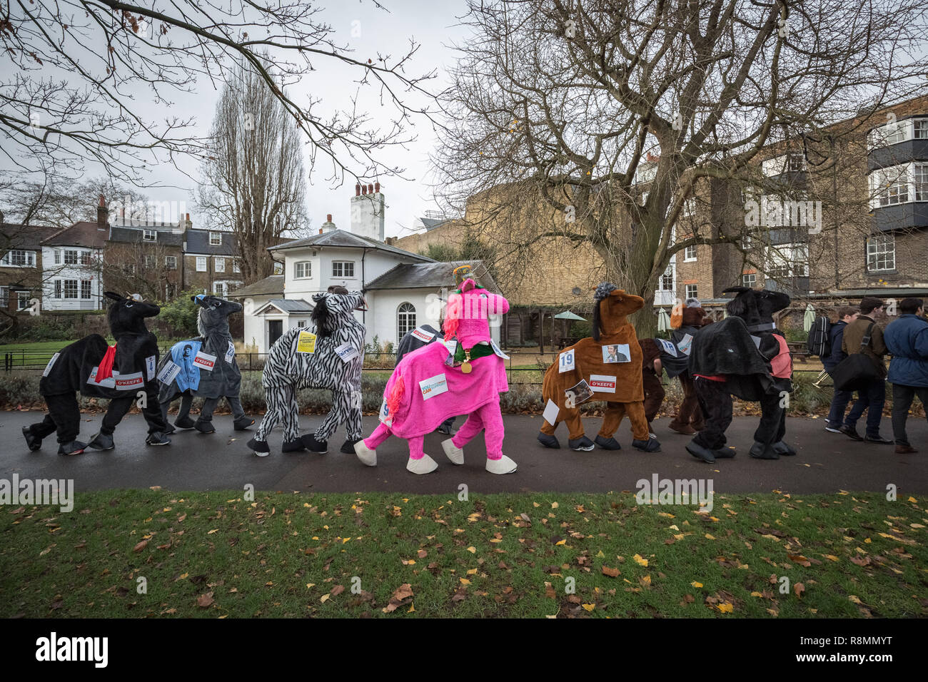 Londra, Regno Unito. 16 dic 2018. Annuale di Natale Londra Pantomime cavallo di razza in Greenwich. Credito: Guy Corbishley/Alamy Live News Foto Stock
