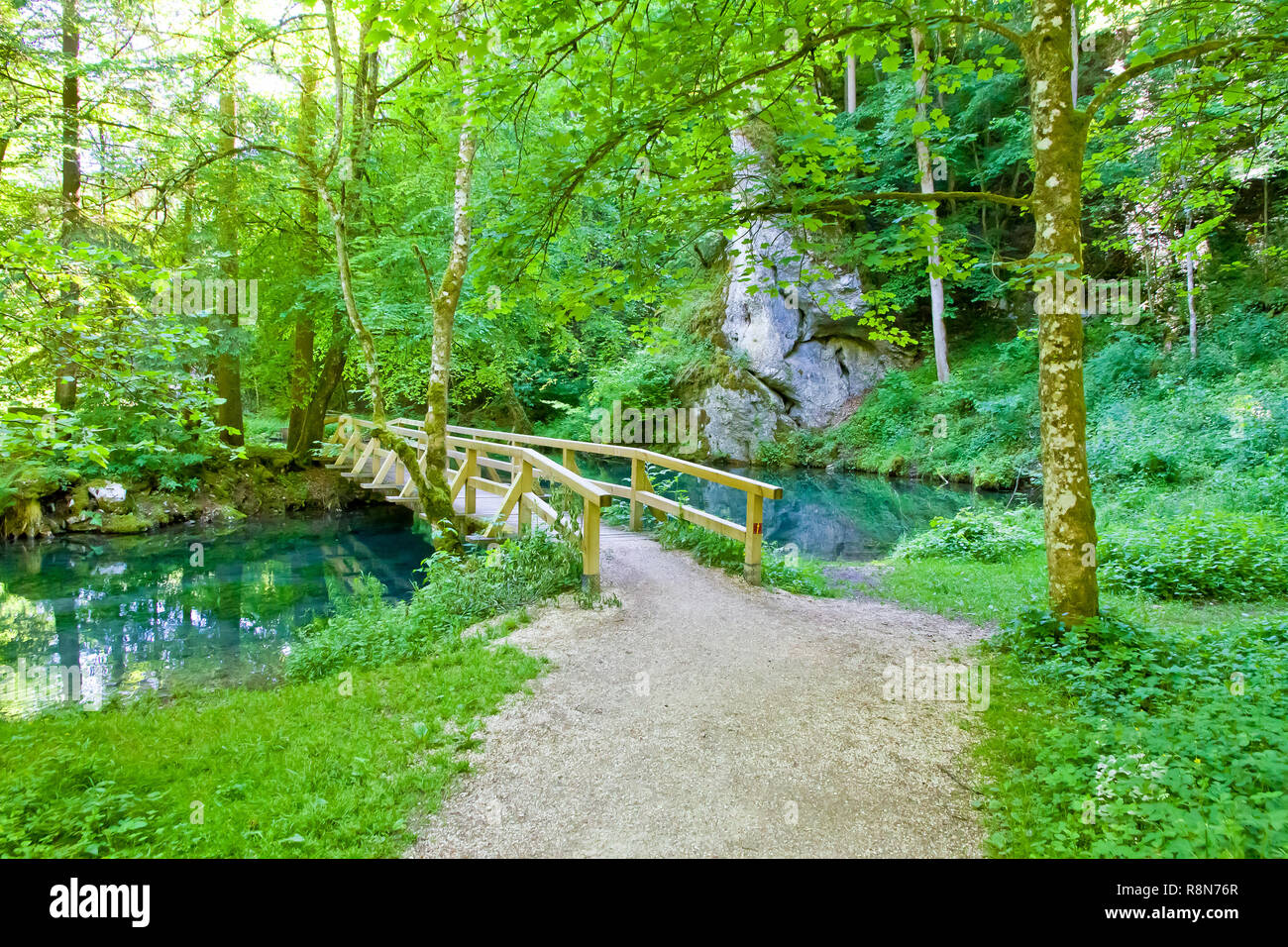 Il Lautertal (Lauter Valley) sulle Alpi sveve, Germania Foto Stock