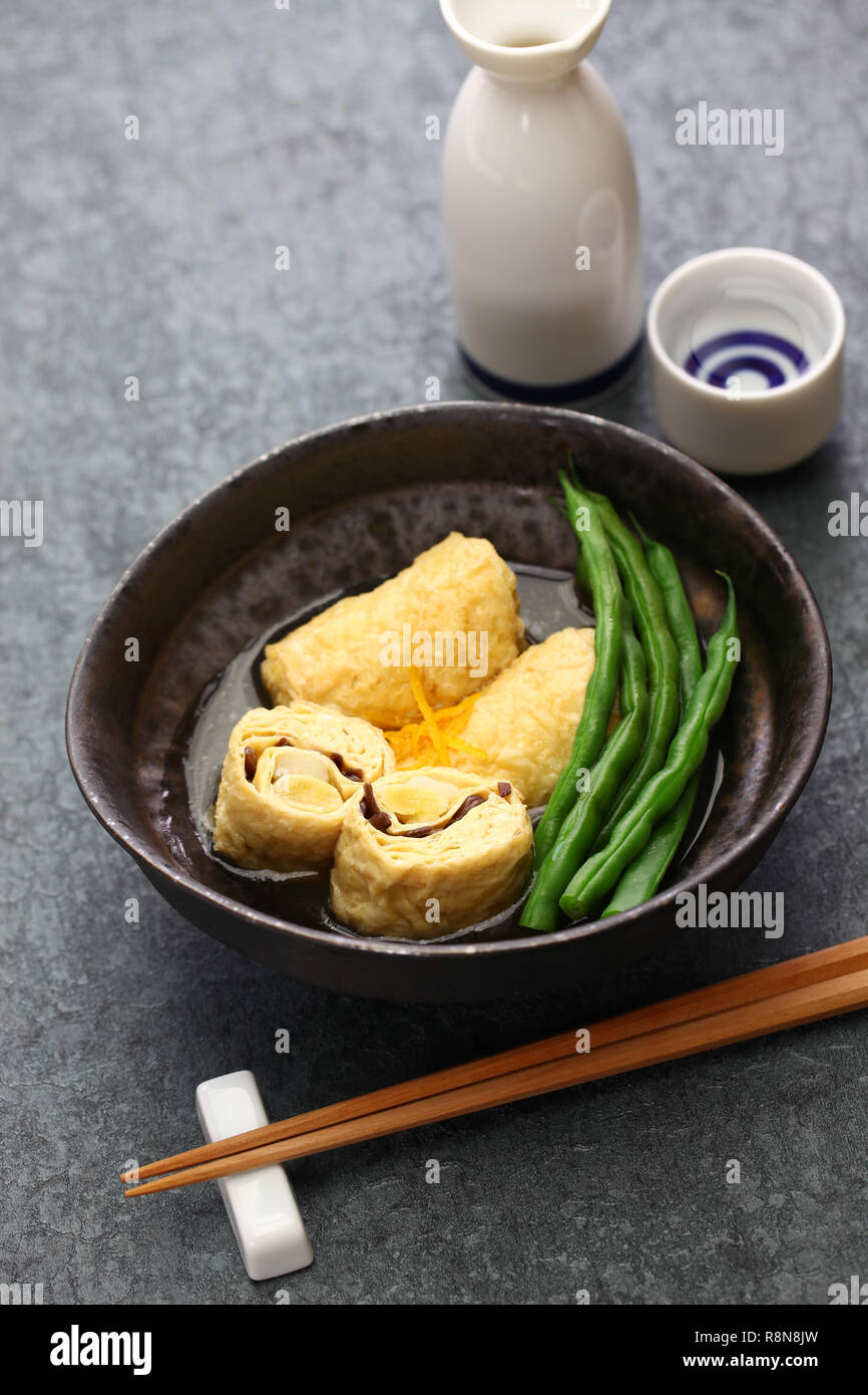Yuba maki, tofu piatto della pelle, Giapponese cibo vegetariano Foto Stock