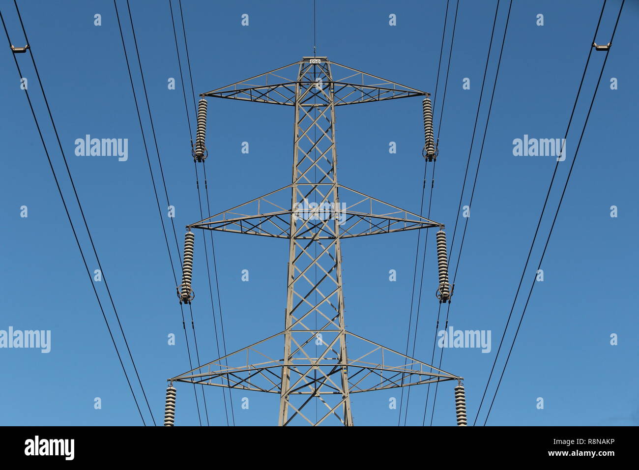 Pali elettrici in campagna Foto Stock