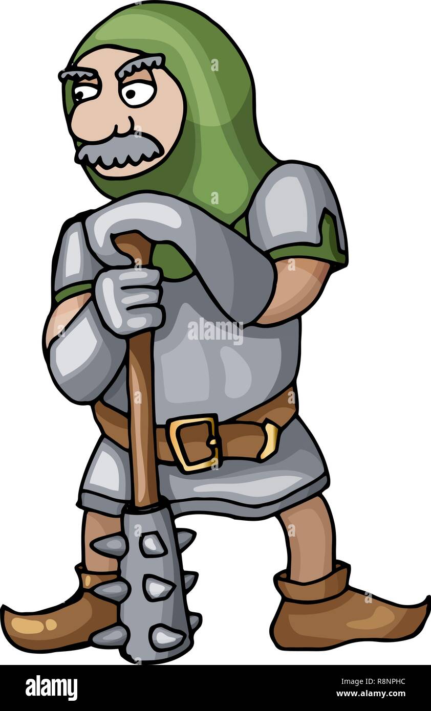 Cartoon medievale posta a catena guerriero con macis, isolato su sfondo bianco Illustrazione Vettoriale Cartoon medievale posta a catena guerriero con macis, isolato su sfondo bianco Illustrazione Vettoriale