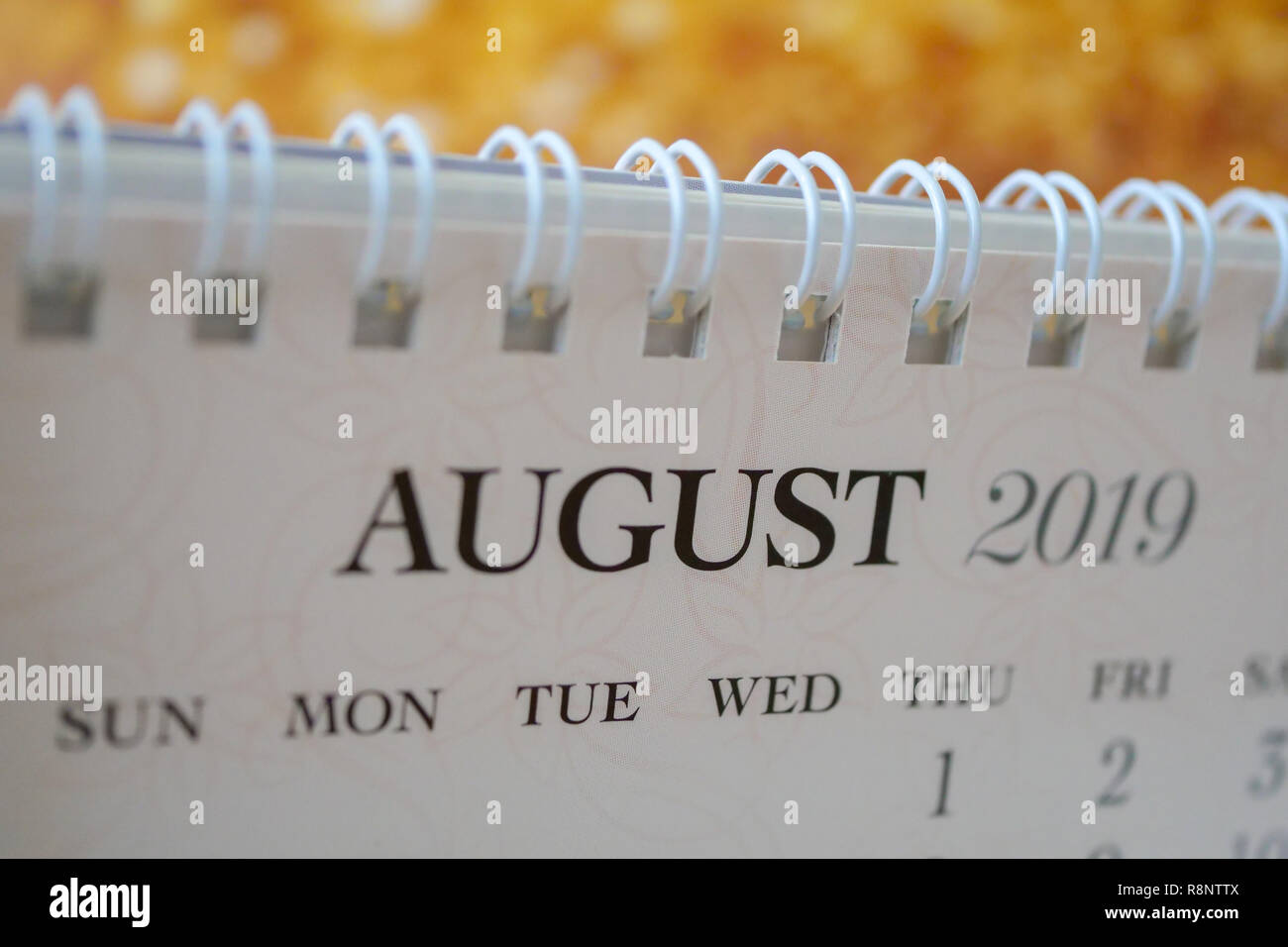 Chiudere il calendario del mese di agosto 2019 Foto Stock