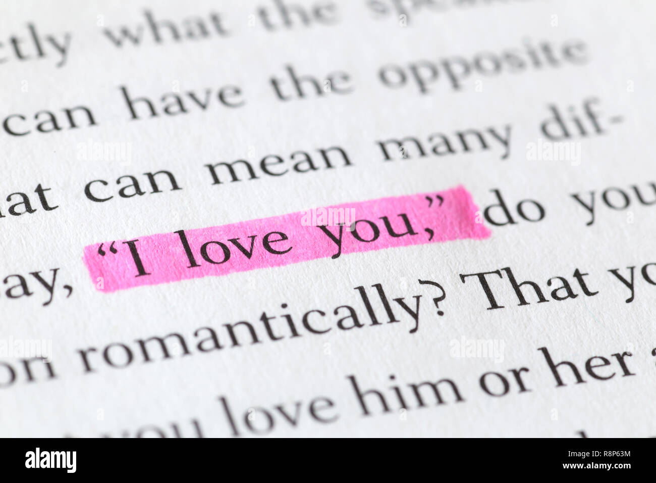 Evidenziate l'espressione inglese "ti amo" in un libro Foto Stock