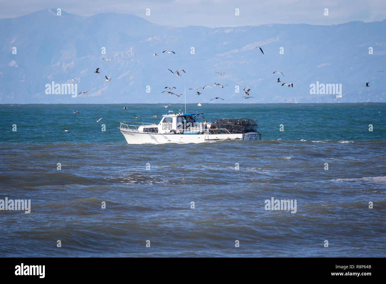 Barca da pesca fuori di Ventura, CALIFORNIA, STATI UNITI D'AMERICA Foto Stock