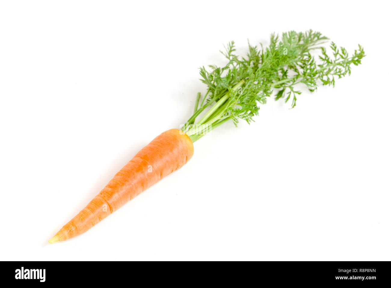 Vegetali di carota con foglie isolati su sfondo bianco Foto Stock