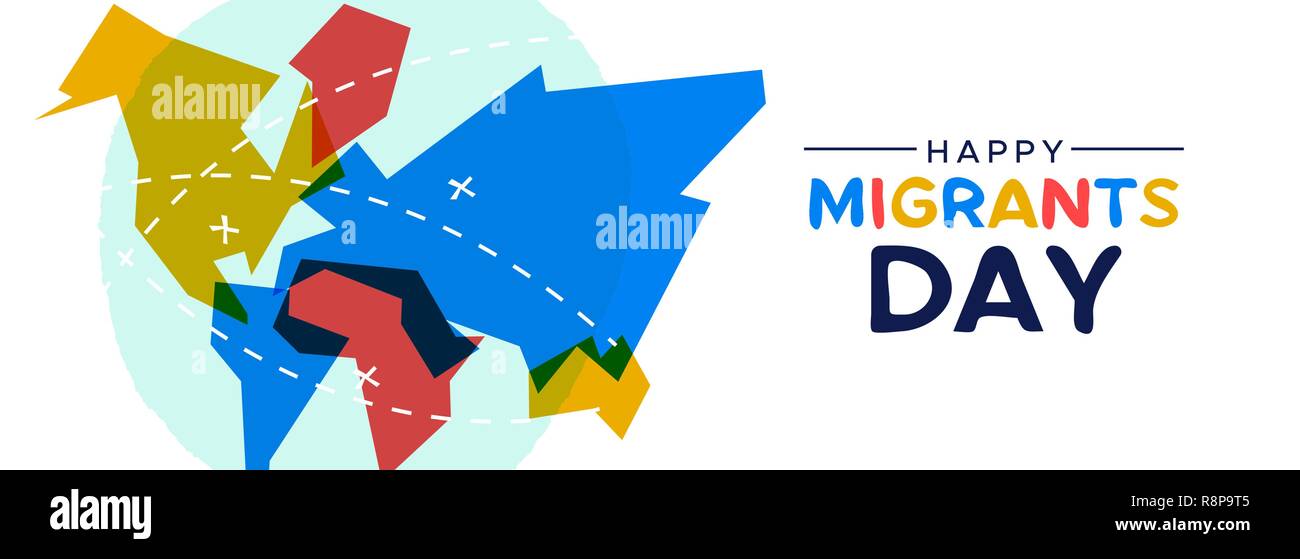 La Giornata Internazionale dei Migranti di banner per il web, illustrazione colorata mappa del mondo con i marchi di viaggio e destinazioni per la migrazione globale o movimento dei rifugiati con Illustrazione Vettoriale La Giornata Internazionale dei Migranti di banner per il web, illustrazione colorata mappa del mondo con i marchi di viaggio e destinazioni per la migrazione globale o movimento dei rifugiati con Illustrazione Vettoriale