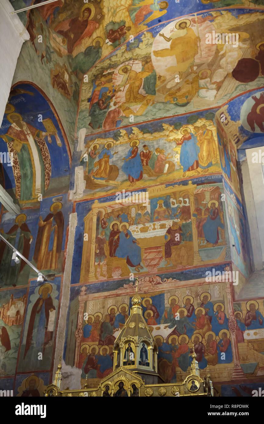 Gli affreschi di icona russa pittori Gury Nikitin e Sila Savin (1689) nella Trasfigurazione nella cattedrale di Saint Euthymius' Monastero a Suzdal, Russia. Foto Stock