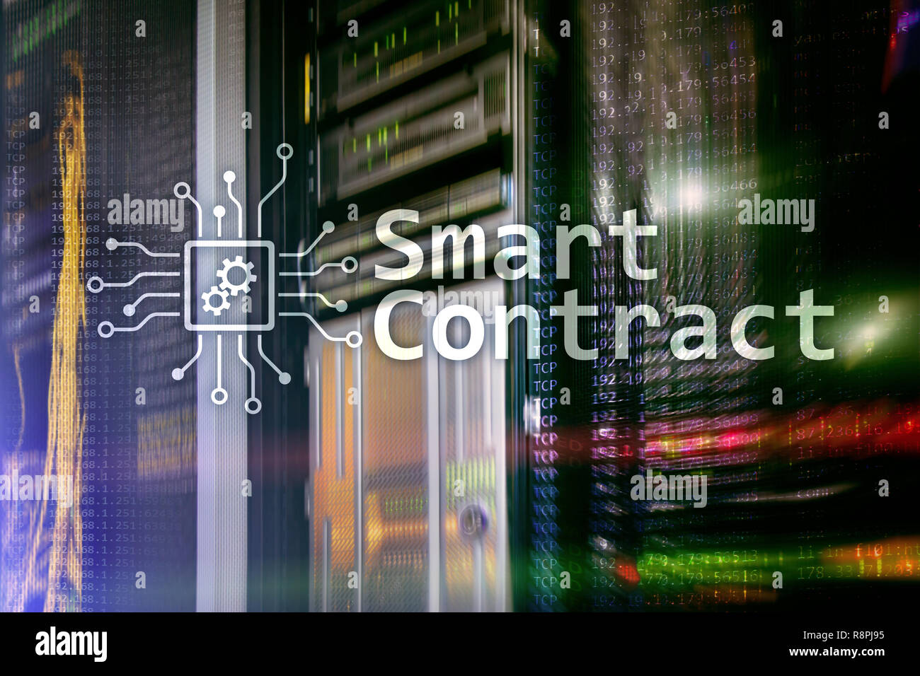 Contratto Smart, tecnologia blockchain nelle aziende moderne. Foto Stock