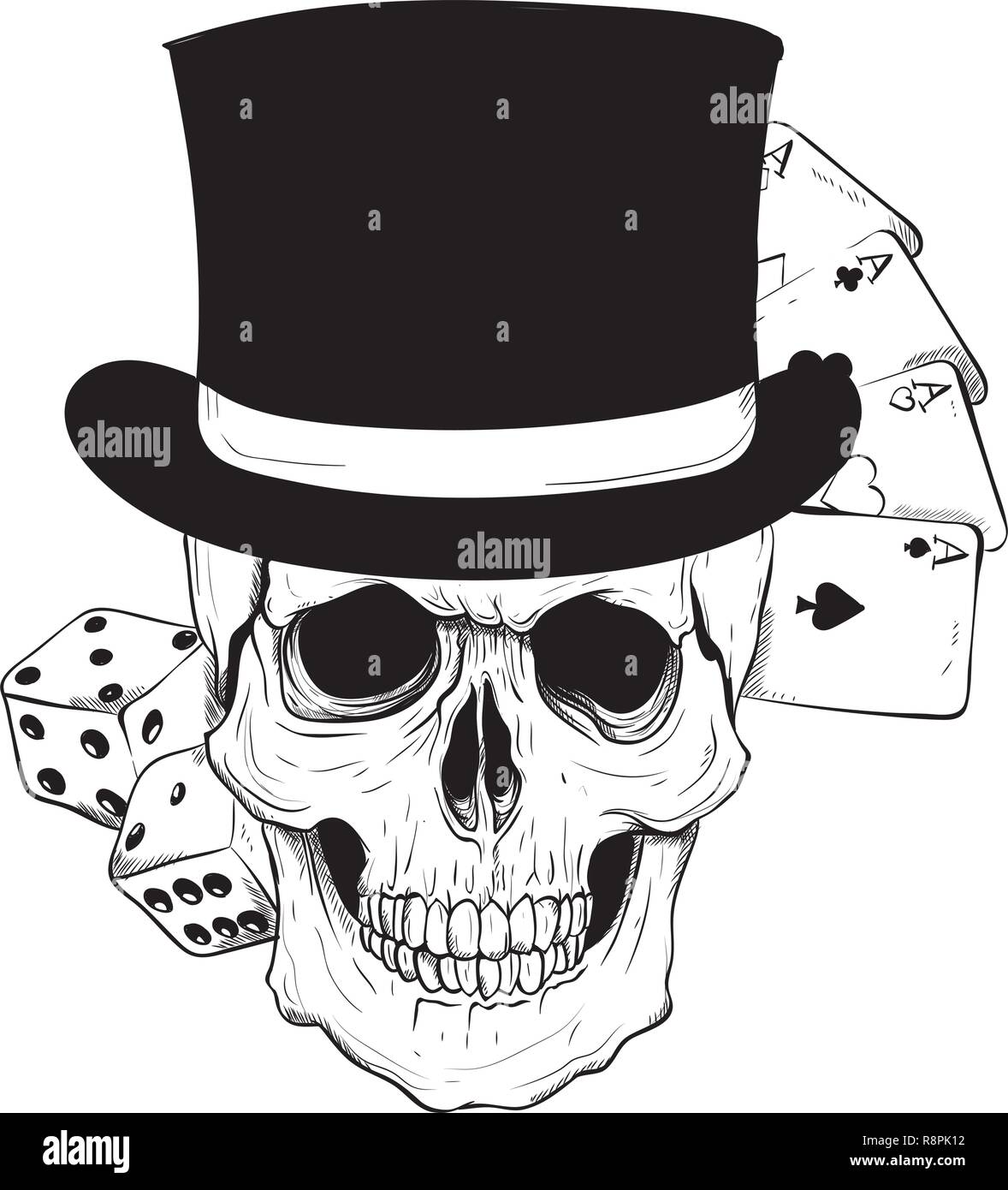 Gothic stemma con il cranio e la carta da gioco, grunge design vintage t shirts Illustrazione Vettoriale