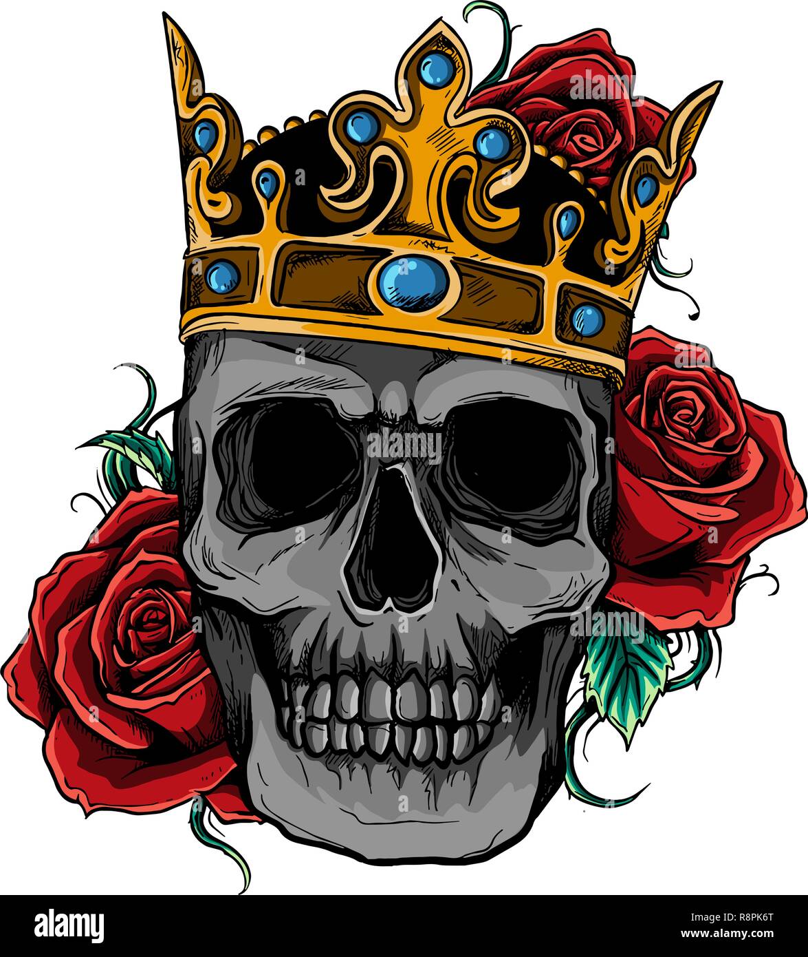 Illustrazione Vettoriale skull indossando una corona di re Illustrazione Vettoriale