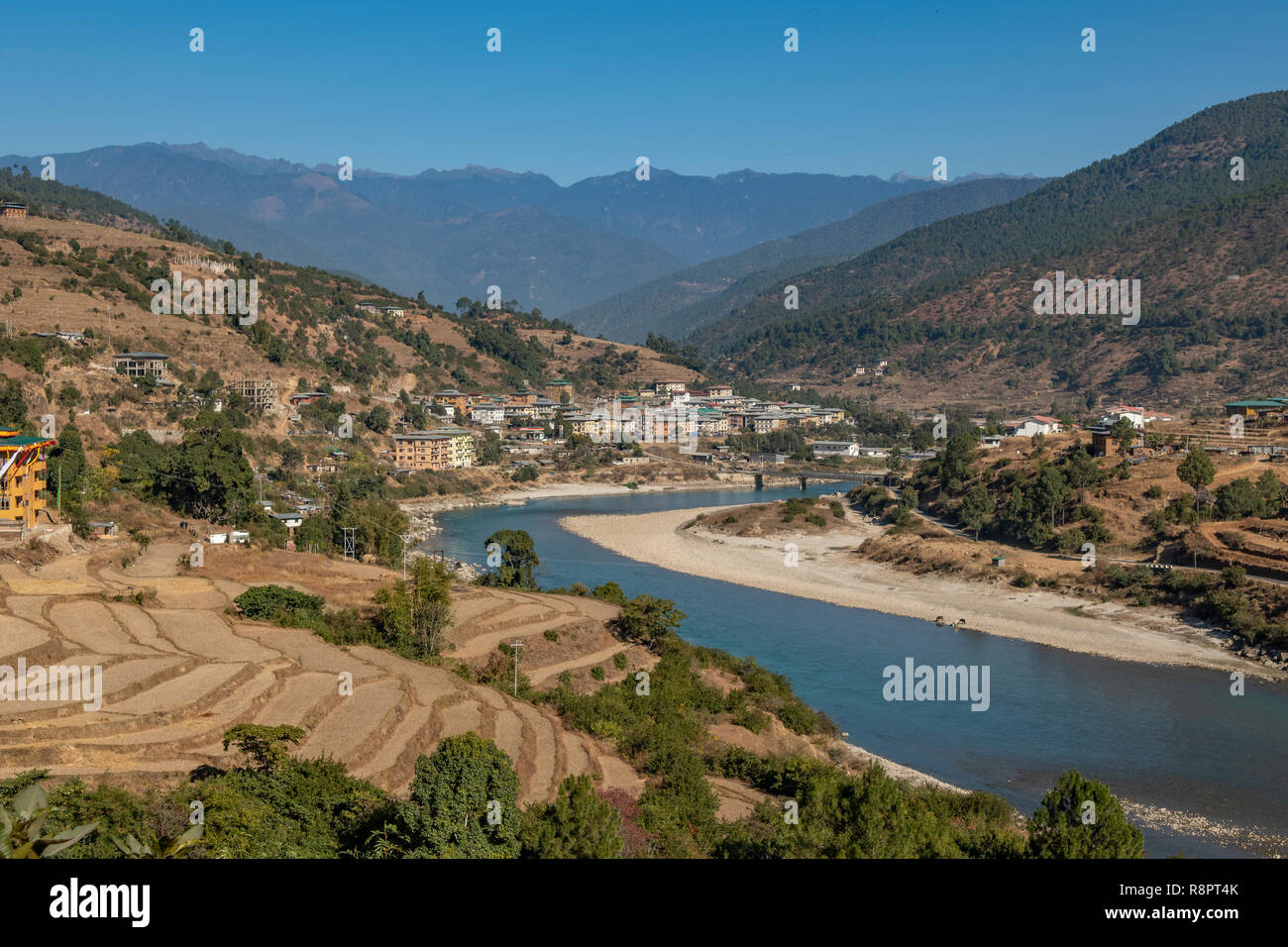 Puna Tsang Chu Fiume e Punakha Valley, Punakha Foto Stock