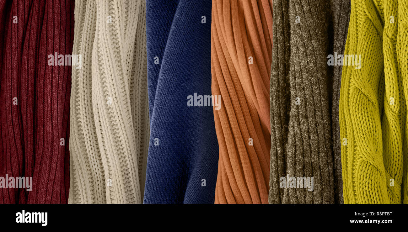 Top palette colori per autunno e inverno 2018. Moda tendenze colori. Panni in maglia di campioni di tessuto. Foto Stock