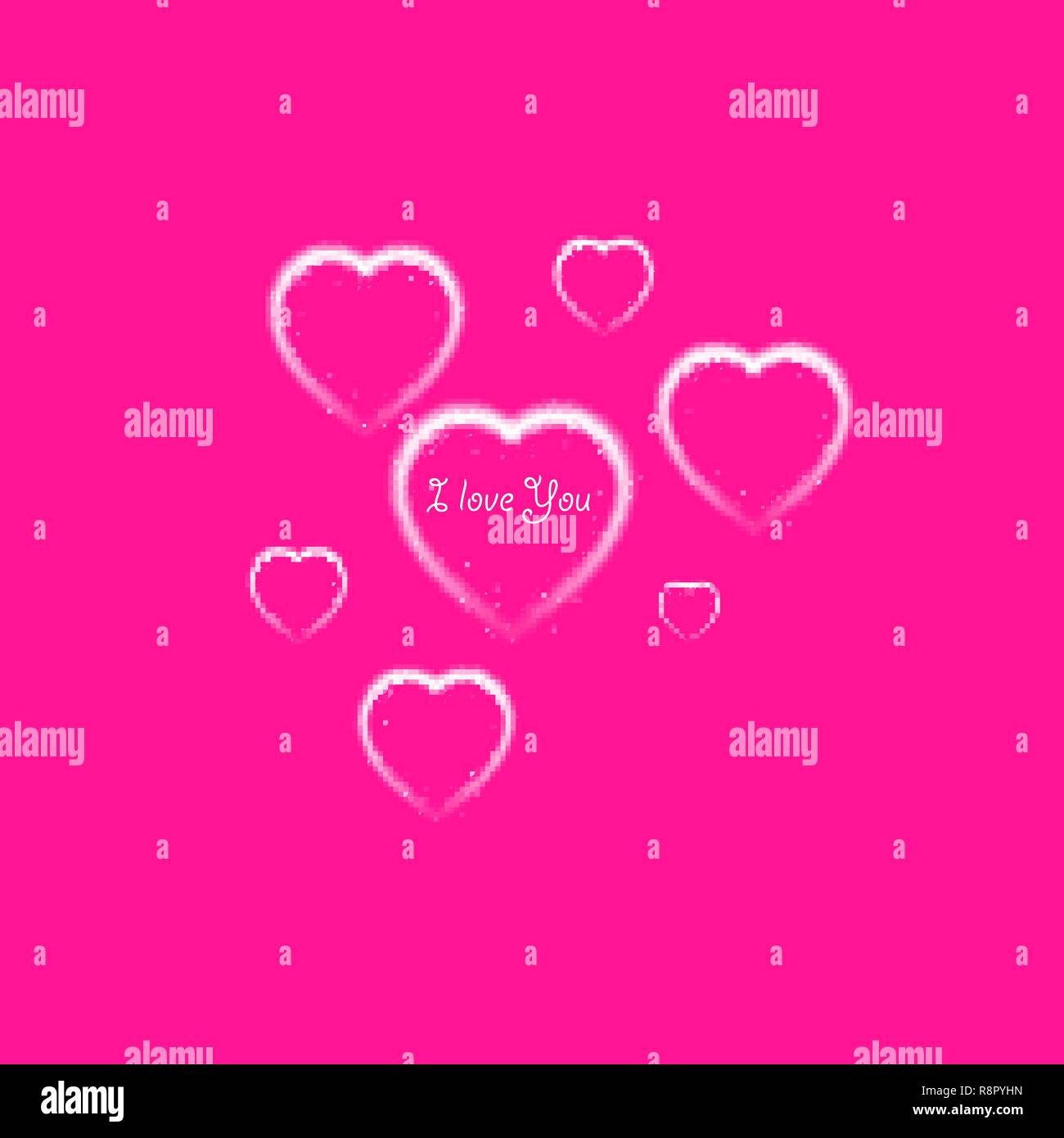 Happy Valentines Day greeting card. Io vi amo. 14 febbraio. Holiday sfondo con cuori e ti amo frase., luce, stelle sulla plastica rosa backgraund. Illustrazione Vettoriale Illustrazione Vettoriale