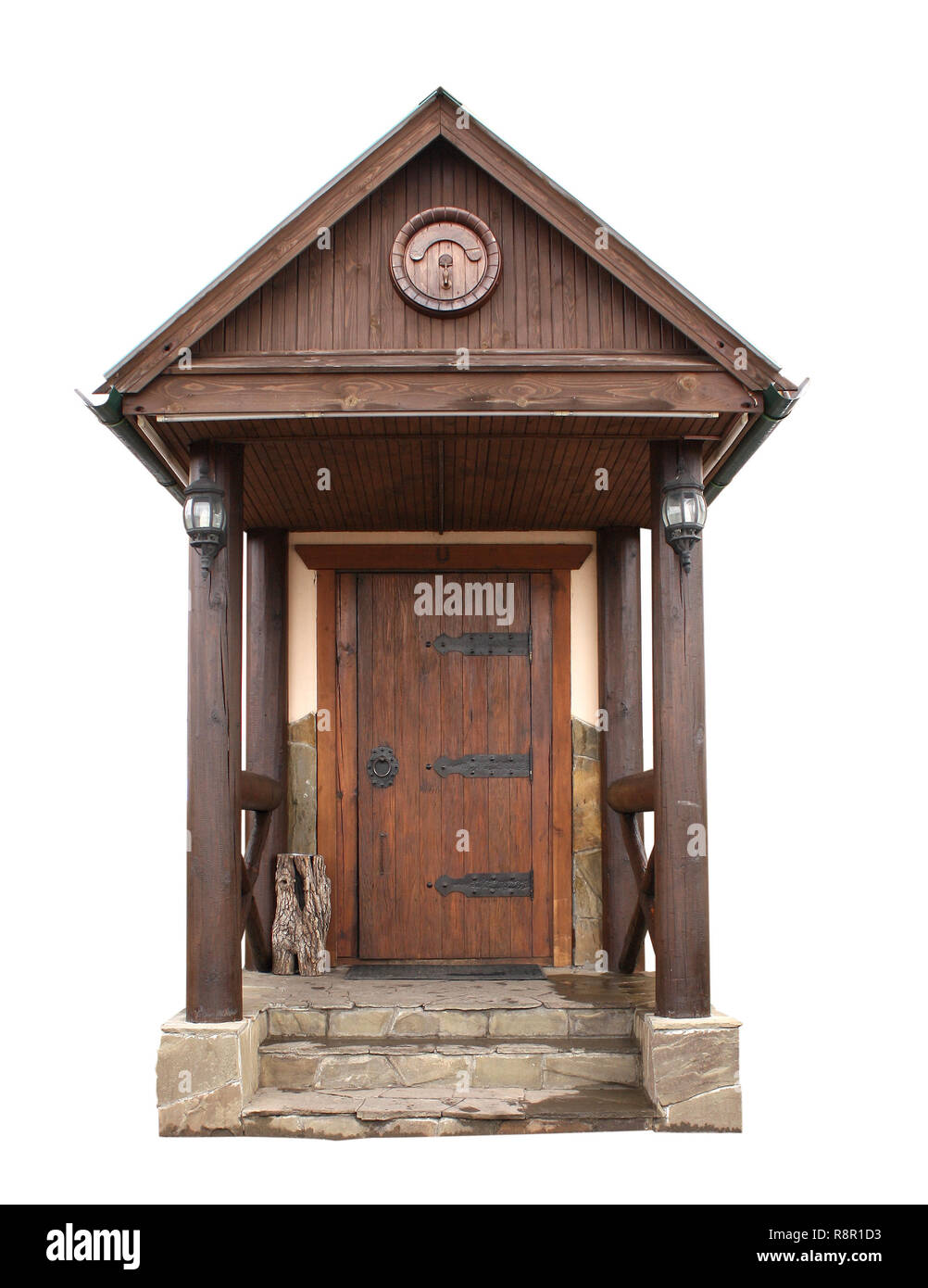 Vecchia porta di legno. Oggetto isolato su bianco Foto Stock