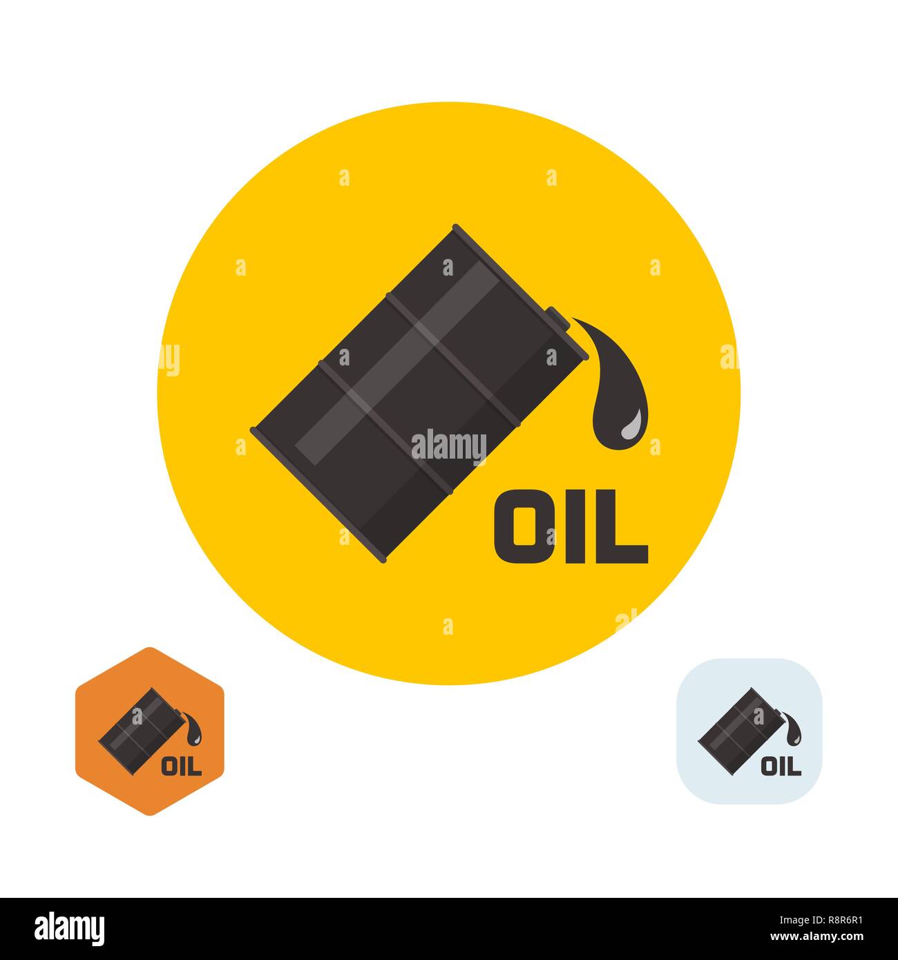 Badge di fianco con olio e caduta della goccia. Una illustrazione vettoriale in stile appartamento. Illustrazione Vettoriale