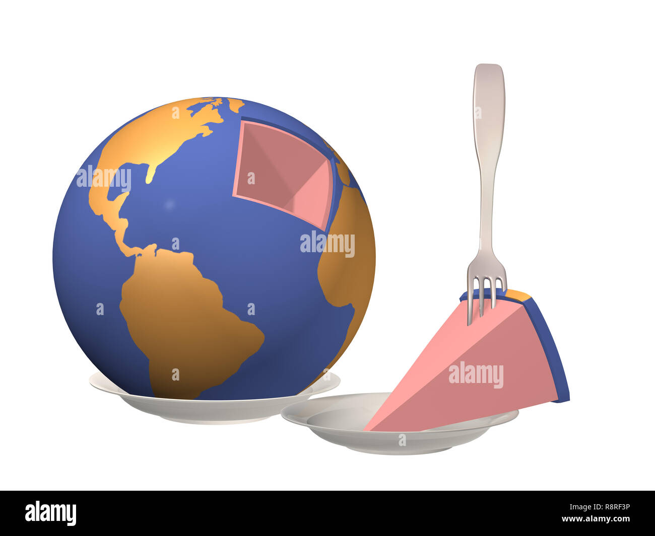 Globo 3d posa su una piastra con il taglio fuori pezzo Foto Stock