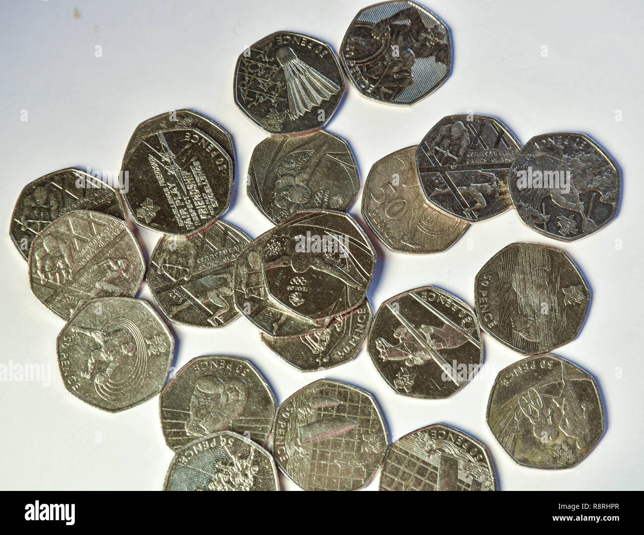Uk 50p monete per celebrare le Olimpiadi Foto Stock