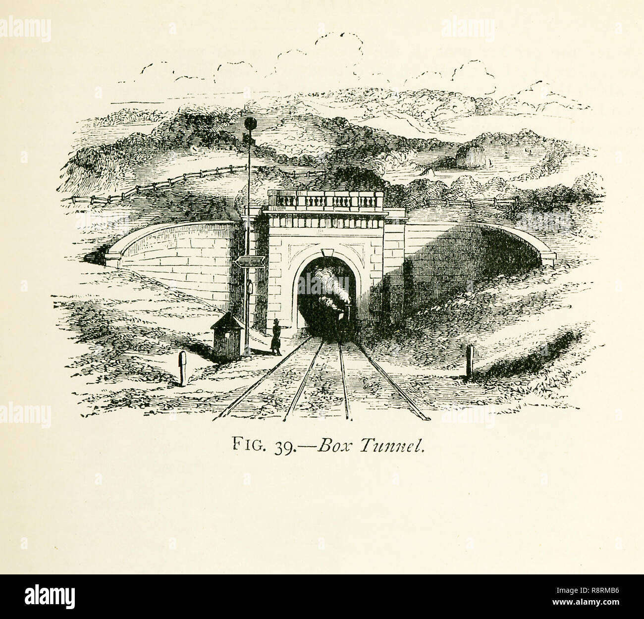 Questa illustrazione risale al 1870 e mostra la scatola Tunnel in Inghilterra, non era per un timido ingegnere e ha aperto la strada ad altri più lunghe gallerie. Foto Stock