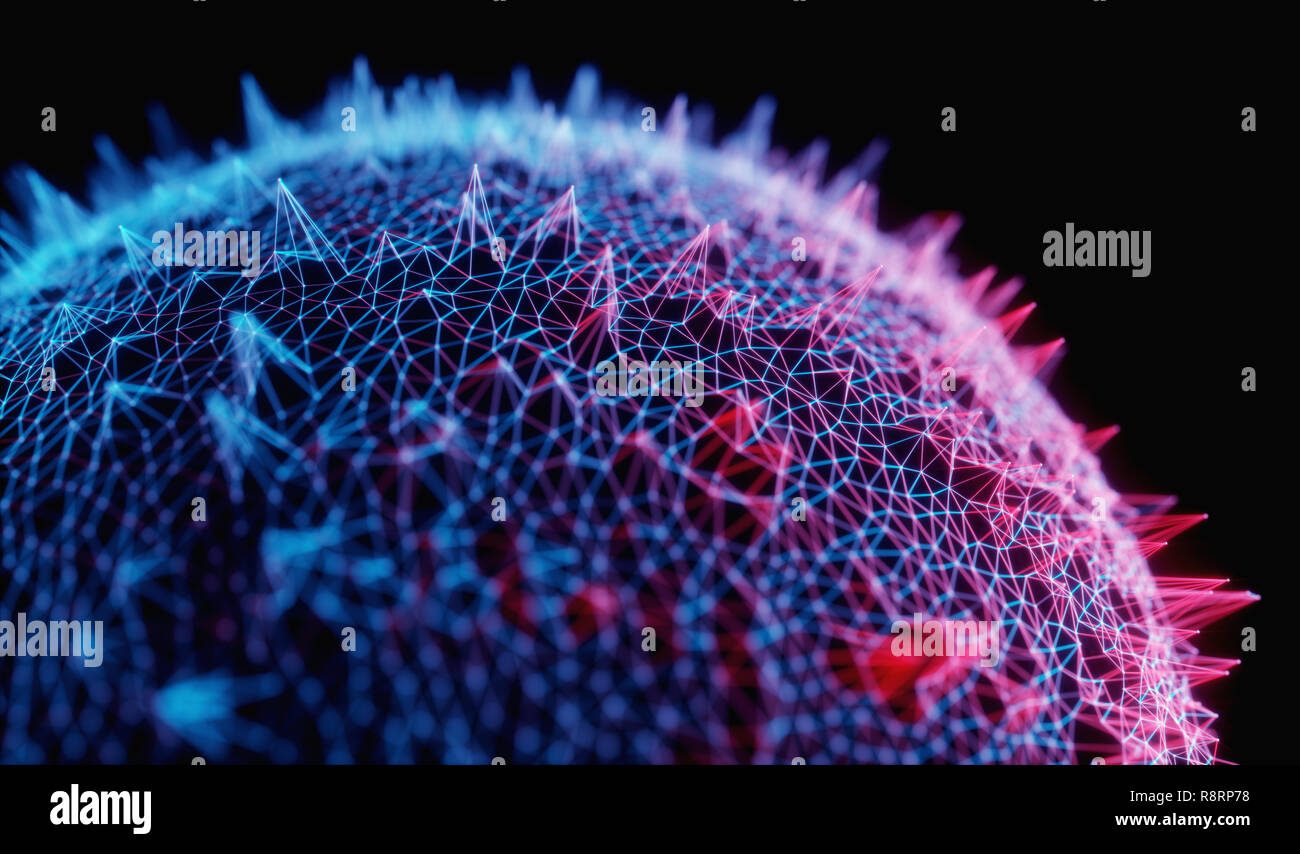 3D'illustrazione. Immagine astratta, colorata struttura di linee e punti che rappresentano le connessioni globali. Globalizzato e mondo connesso. Foto Stock