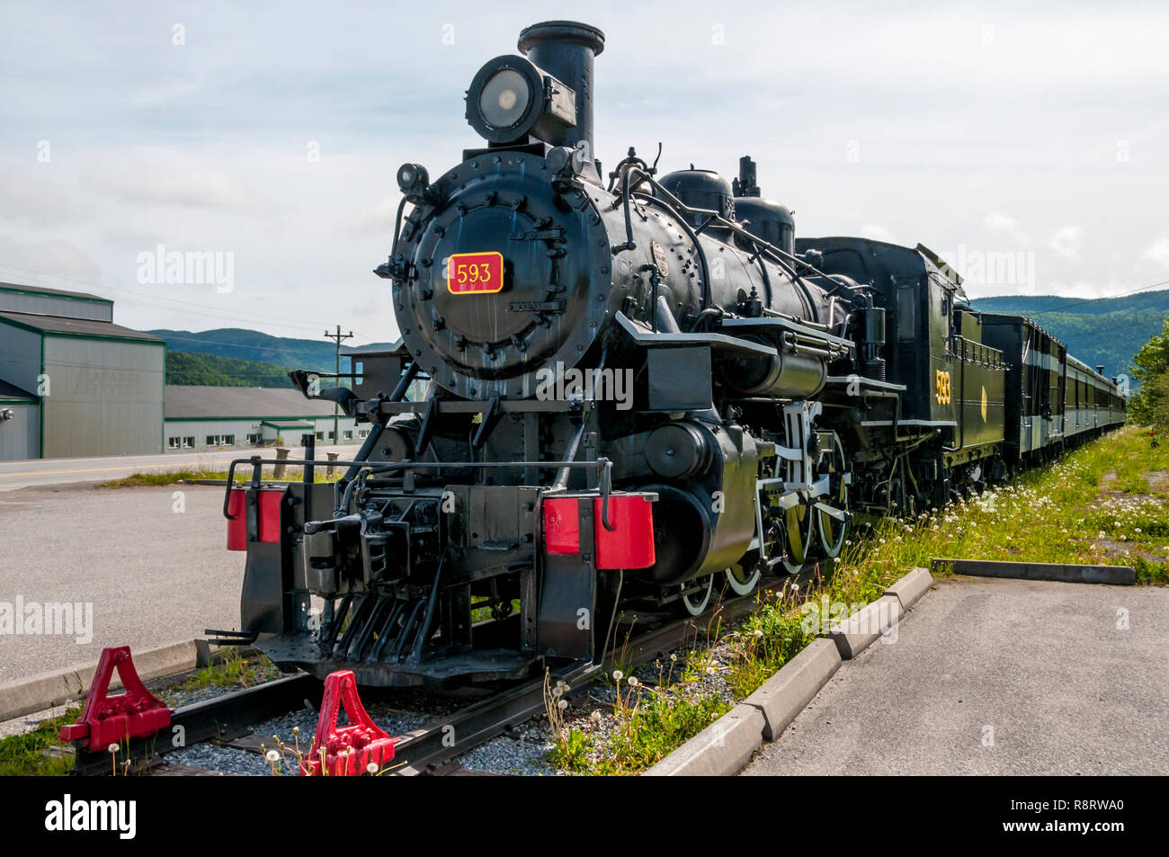 Baldwin locomotiva a vapore 593 noto come Newfie Bullet conservati in Corner Brook, Terranova. Foto Stock