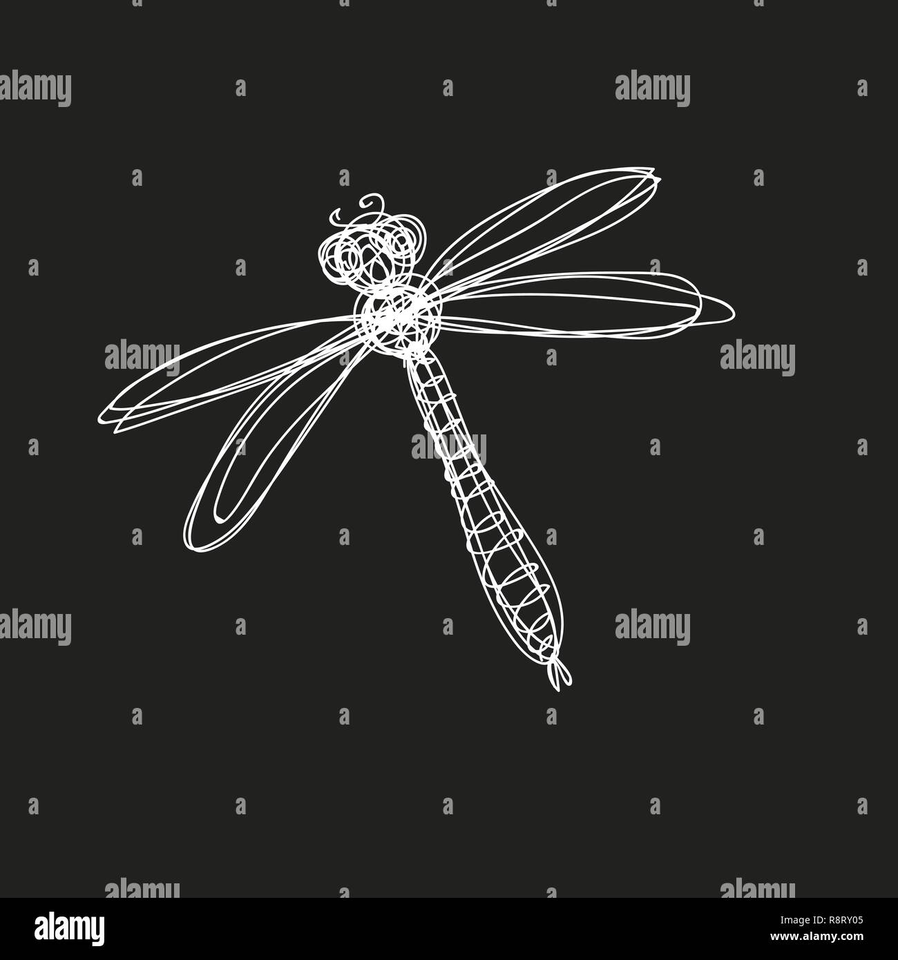 Lato immagine disegnata di libellula in linea continua di stile. Illustrazione Vettoriale Illustrazione Vettoriale