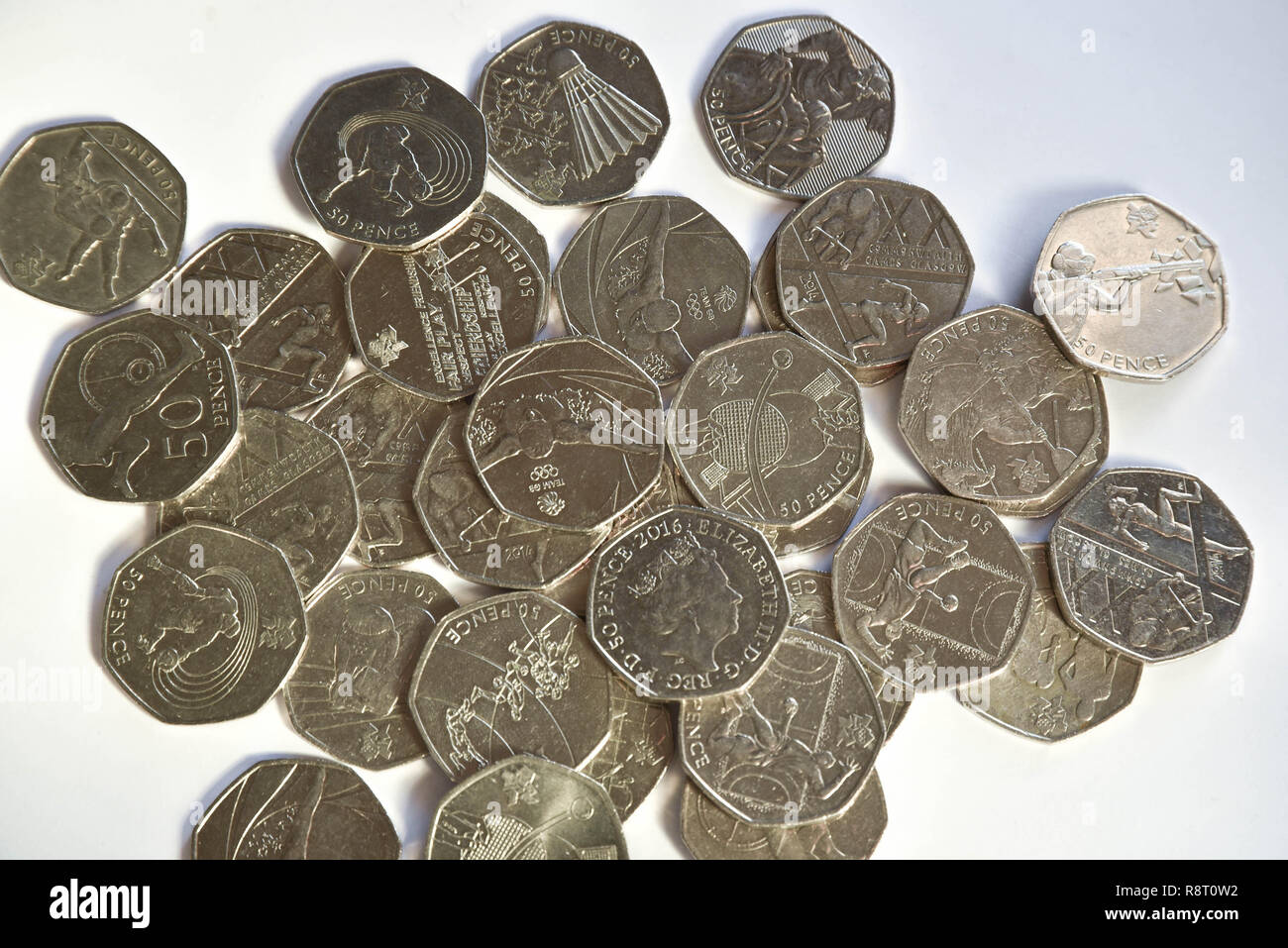 Uk 50p monete per celebrare le Olimpiadi Foto Stock