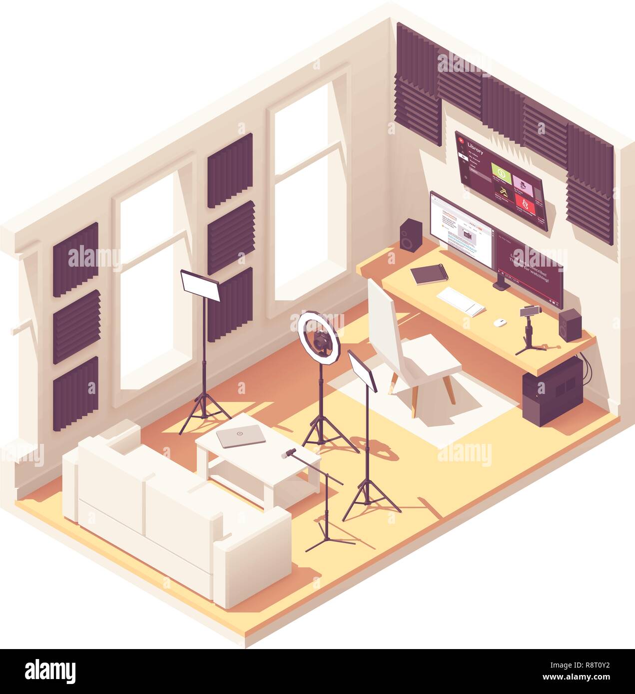 Vettore video isometrica blogger studio Illustrazione Vettoriale