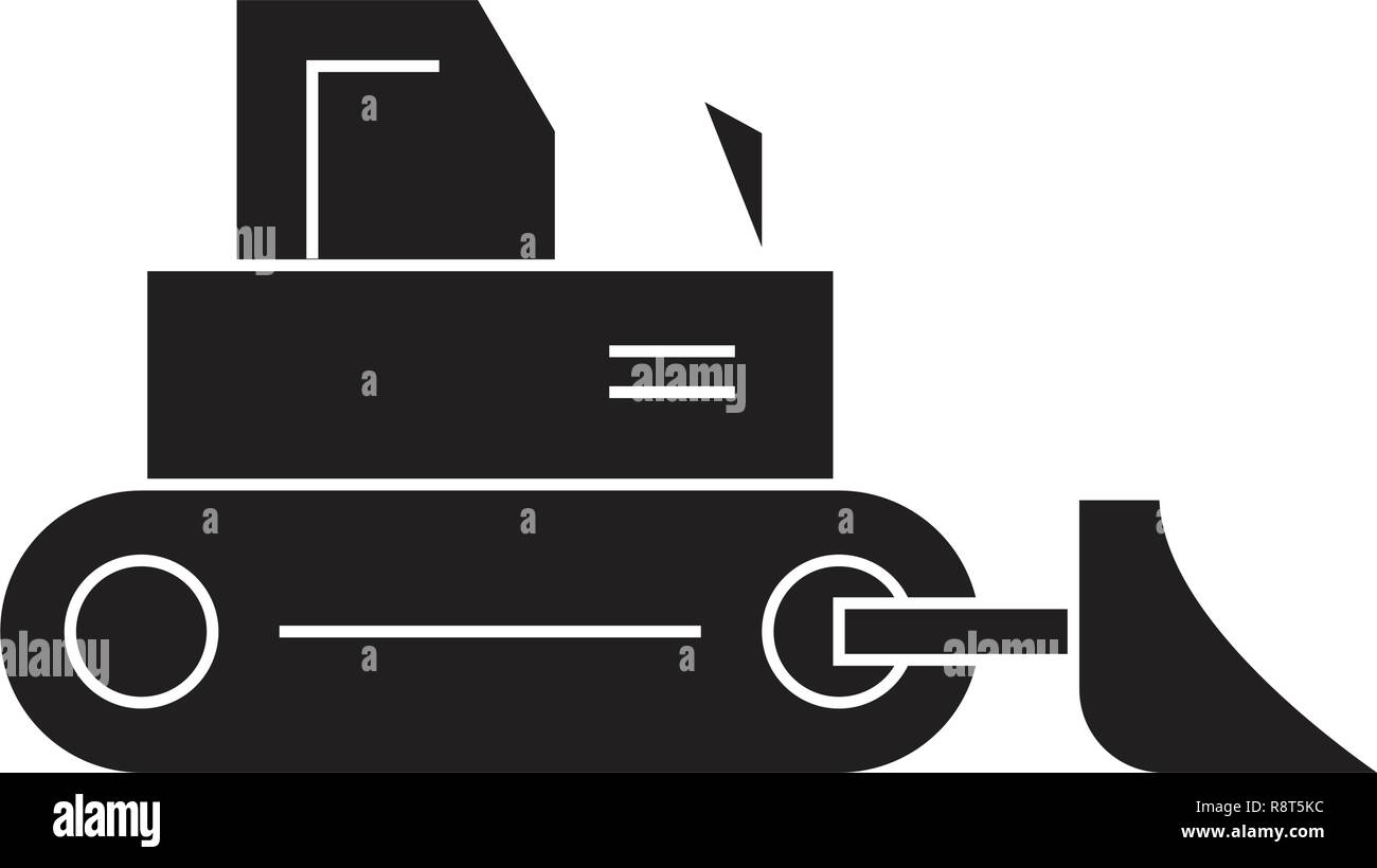 Costruzione di bulldozer nero concetto vettoriale icona. Costruzione di bulldozer illustrazione piana, segno Illustrazione Vettoriale