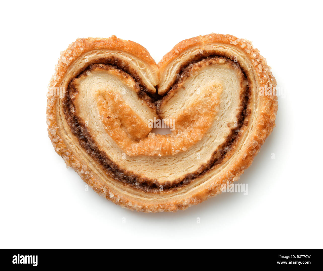 Vista dall'alto di zucchero alla cannella palmiers cookie isolato su bianco Foto Stock