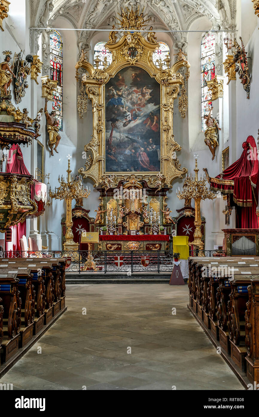Interno, Chiesa di Santa Maria della Vittoria, Quartiere Piccolo, Praga, Repubblica Ceca Foto Stock