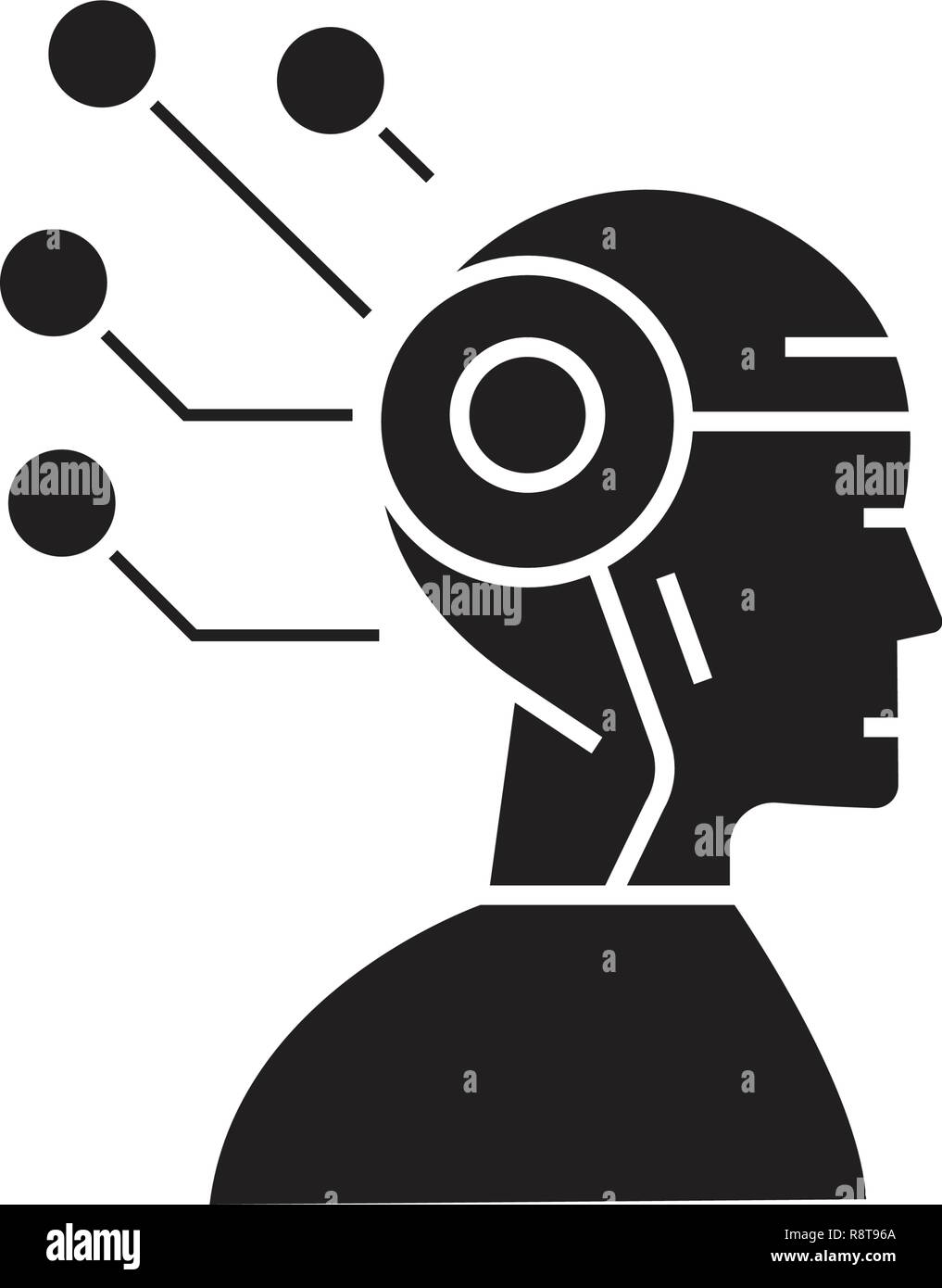 Il controllo della mente nero concetto vettoriale icona. Il controllo della mente illustrazione piana, segno Illustrazione Vettoriale