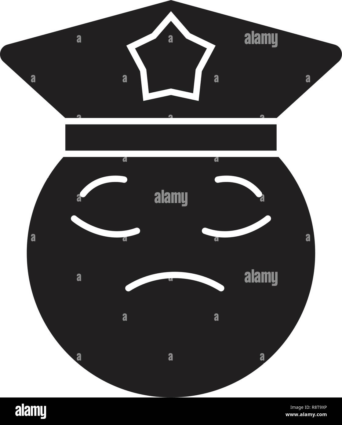 Un poliziotto gli Emoji nero concetto vettoriale icona. Poliziotto emoji illustrazione piana, segno Illustrazione Vettoriale