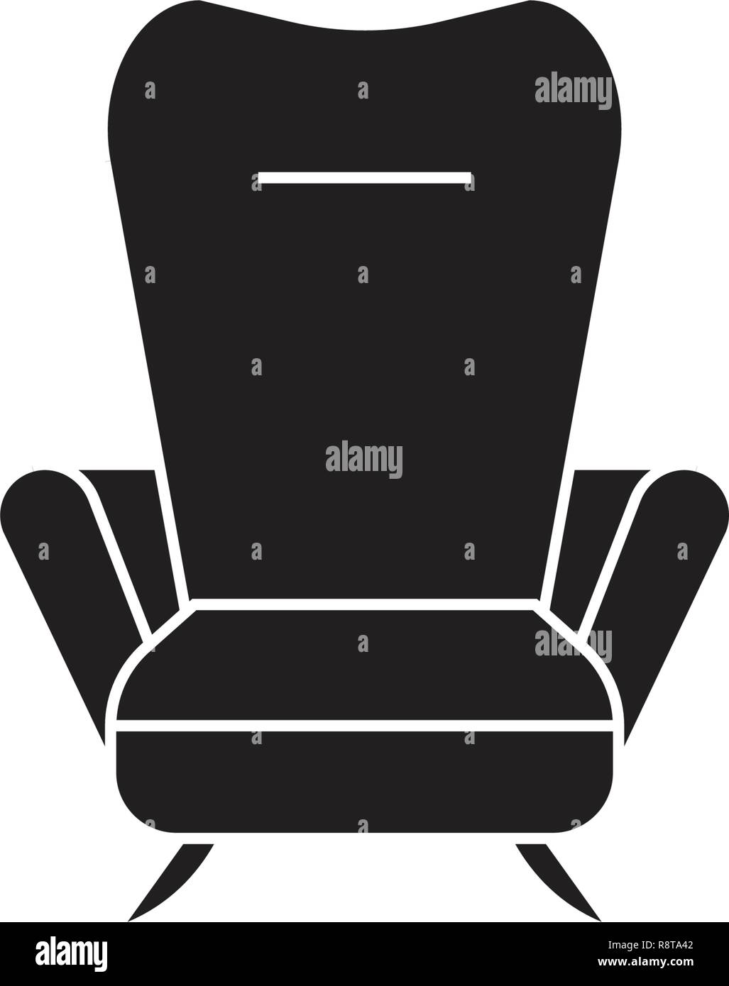 Poltrona reclinabile nero concetto vettoriale icona. Poltrona reclinabile illustrazione piana, segno Illustrazione Vettoriale