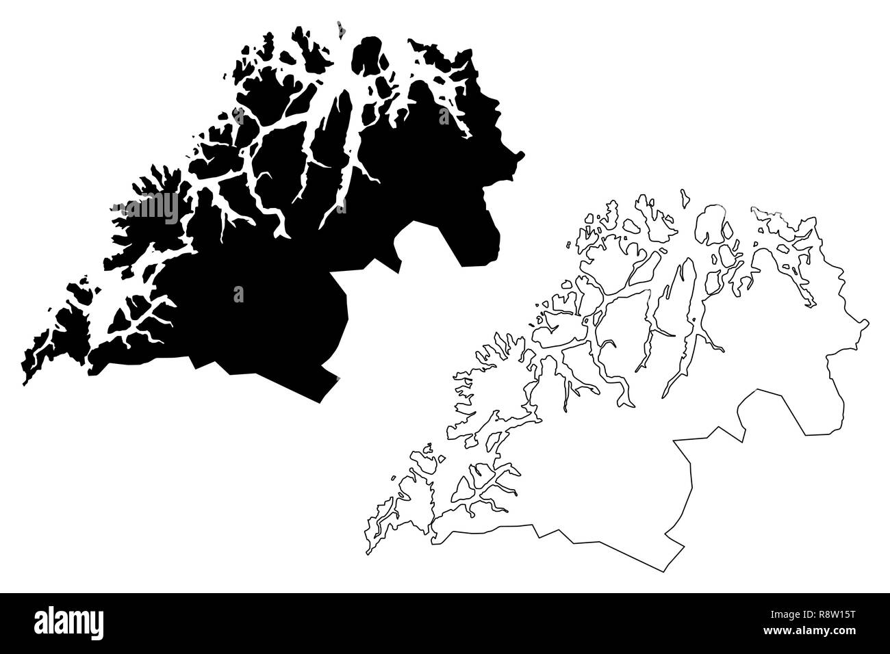Tromsø (divisioni amministrative della Norvegia, il Regno di Norvegia) mappa illustrazione vettoriale, scribble schizzo Romsa fylke mappa Illustrazione Vettoriale