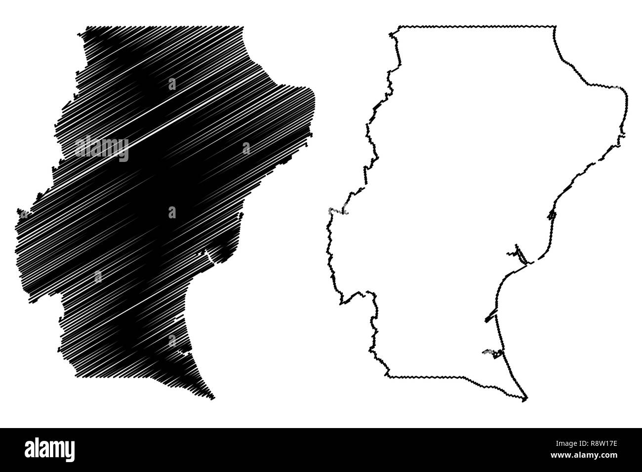 Santa Cruz (regione di Argentina, Repubblica argentina, Province dell'Argentina) mappa illustrazione vettoriale, scribble schizzo Santa Cruz MAPPA DELLA PROVINCIA Illustrazione Vettoriale