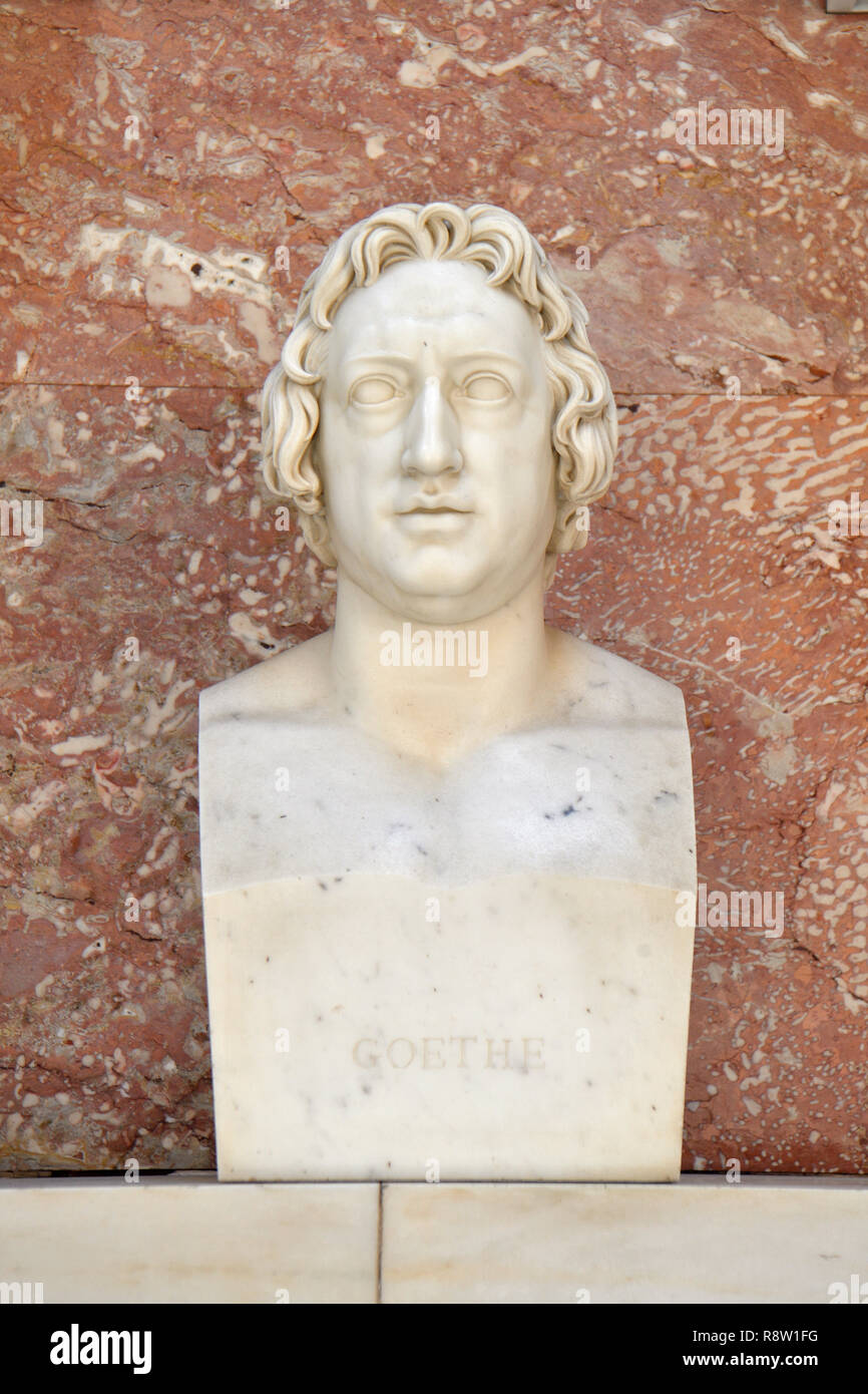 In Germania, in Baviera, Alto Palatinato, Donaustauf vicino a Regensburg, Walhalla, Hall of Fame, il monumento al grande tedeschi, busto di Goethe Foto Stock