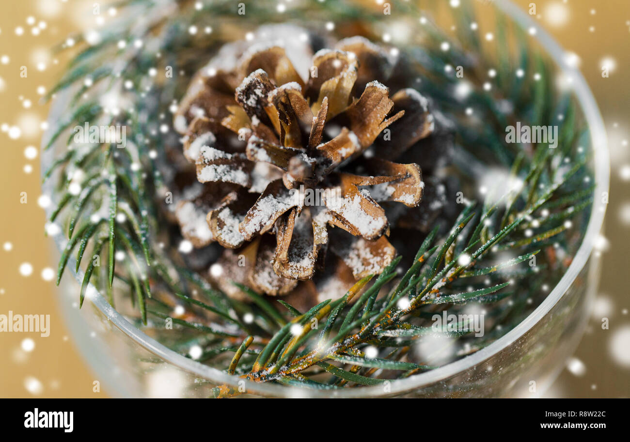 Close up di decorazione di Natale di abeti e cono Foto Stock