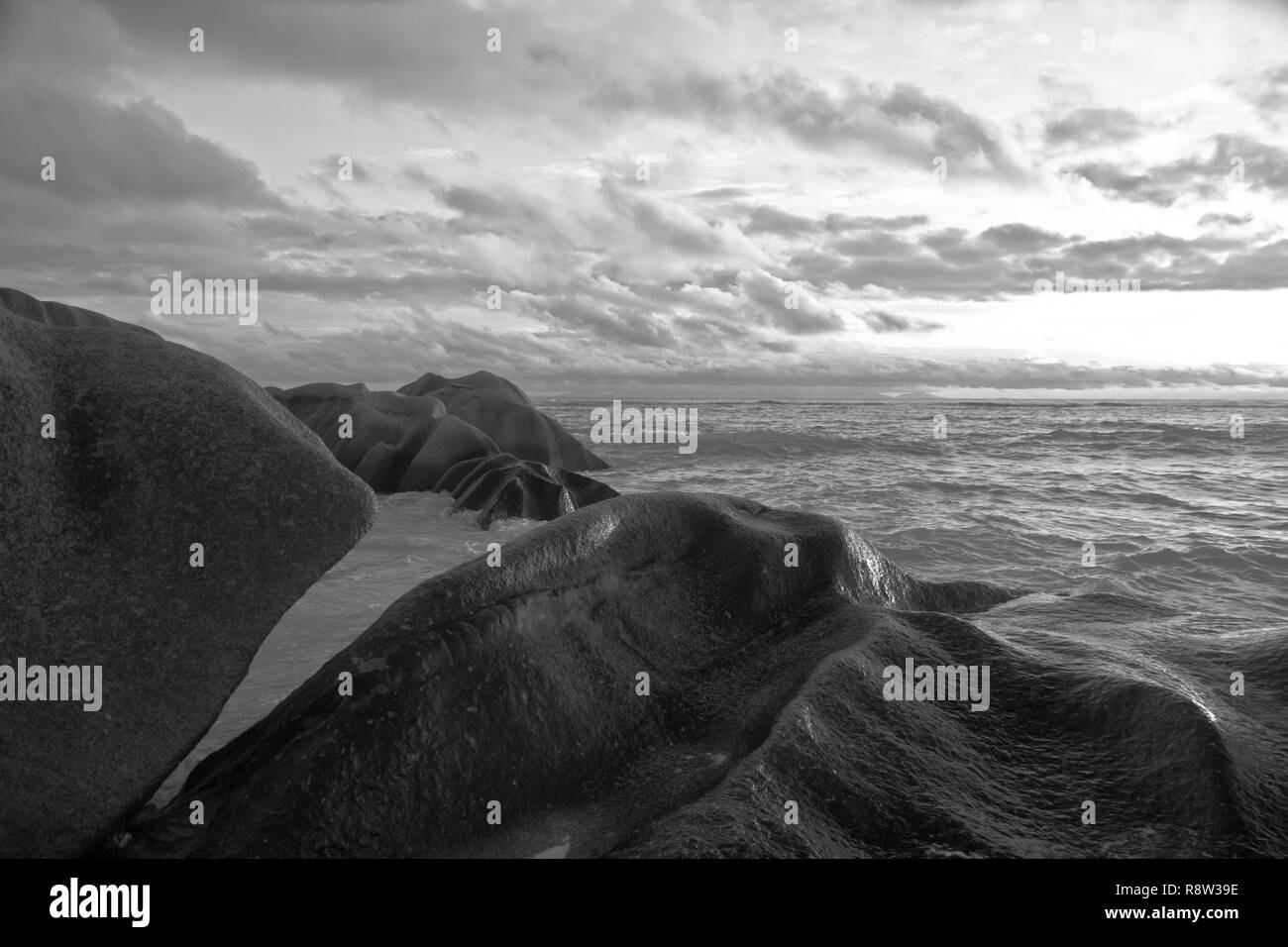 Anse Source d'Argent, La Digue-World-famosa spiaggia e uno dei più fotografati punti in tutto il mondo grazie alla sua incredibile bellezza naturale Foto Stock