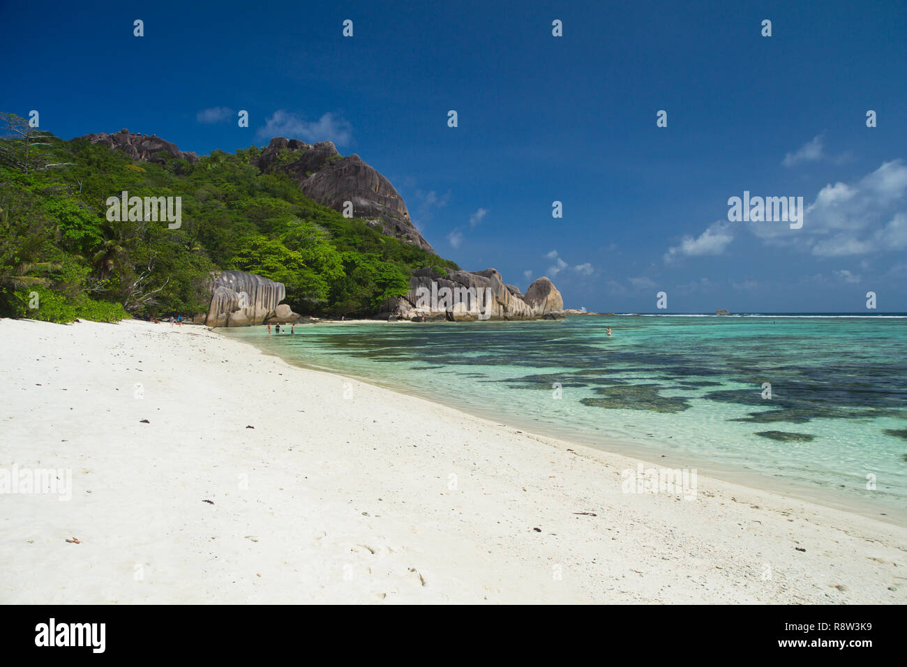 Anse Source d'Argent, La Digue-World-famosa spiaggia e uno dei più fotografati punti in tutto il mondo grazie alla sua incredibile bellezza naturale Foto Stock