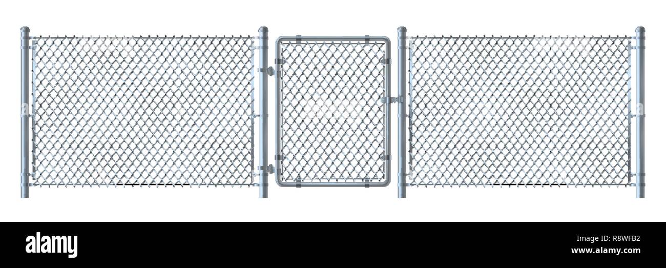 Realistica di filo metallico recinzione e cancello illustrazione dettagliata isol Illustrazione Vettoriale