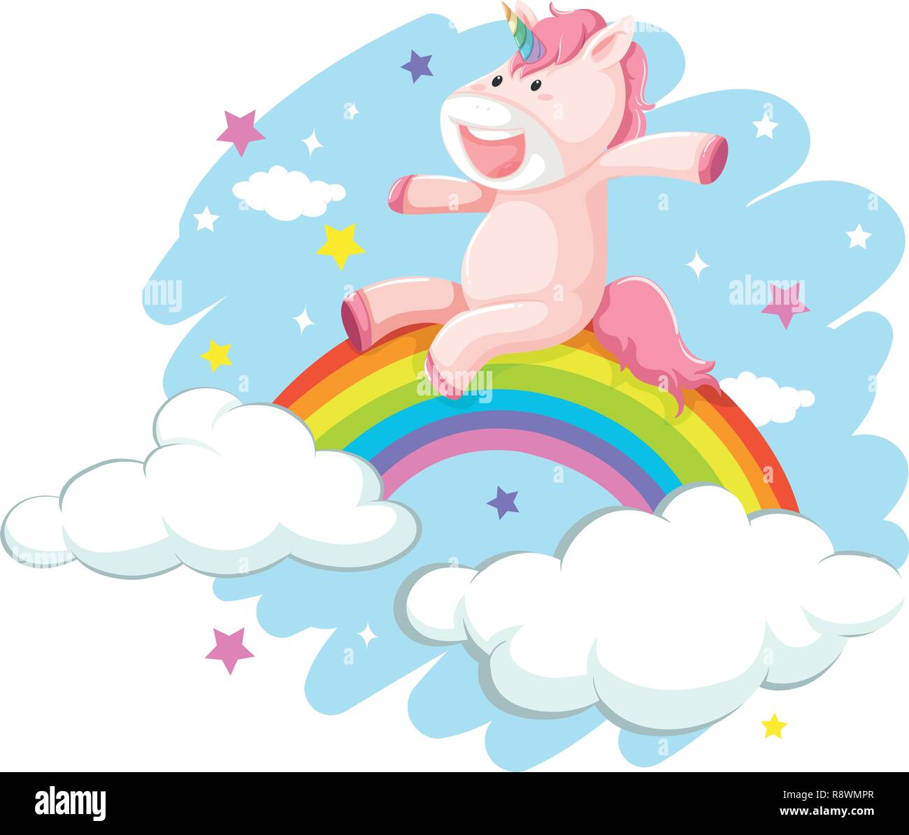 Un felice unicorn su rainbow illustrazione Illustrazione Vettoriale