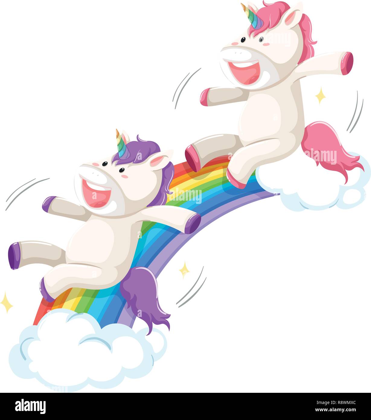 Felice unicorn su rainbow far scorrere illustrazione Illustrazione Vettoriale