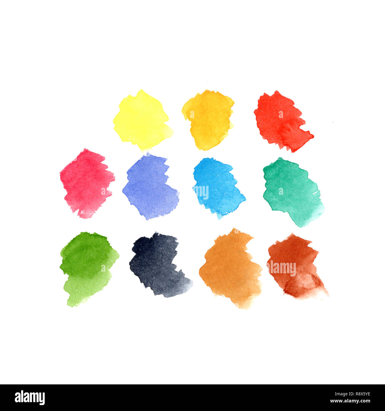 Set Di Colori Di Acquerelli Di Macchie Di Vernice Sfondi Su Bianco Foto Stock Alamy