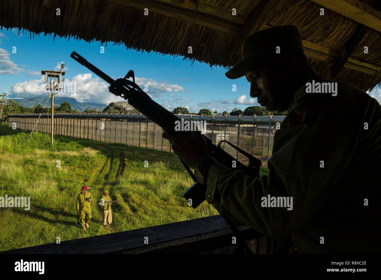 Papua Nuova Guinea, Golfo di Papua, Capitale Nazionale di Port Moresby, città di Bomana Prigione, la massima area di sicurezza, protezioni Foto Stock