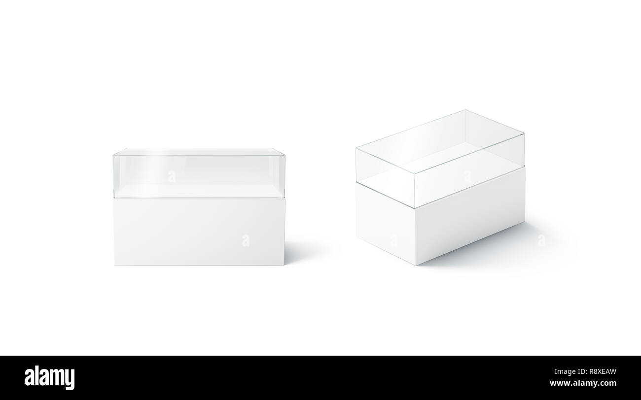 Vuoto in vetro bianco vetrina di installazione mockup, vista anteriore e laterale, rendering 3d. Svuotare glas piedistallo mock up set, isolata. Supporto per la città o per la costruzione di un modello di progetto. Display per arte miniatura. Foto Stock Vuoto in vetro bianco vetrina di installazione mockup, vista anteriore e laterale, rendering 3d. Svuotare glas piedistallo mock up set, isolata. Supporto per la città o per la costruzione di un modello di progetto. Display per arte miniatura. Foto Stock