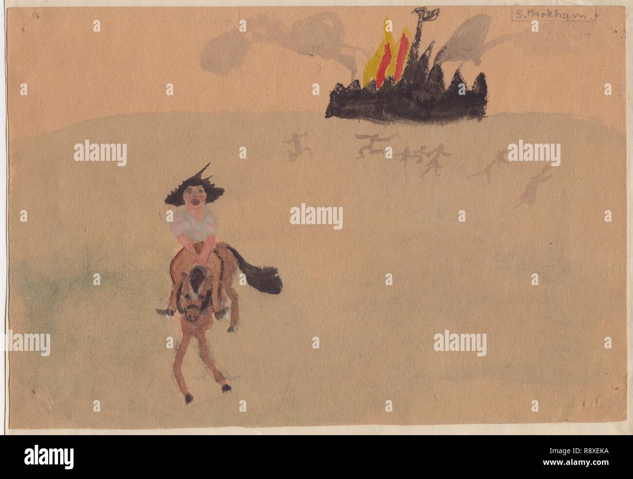 Ragazza a cavallo in fuga flaming fort, c1941. Creatore: Shirley Markham. Foto Stock