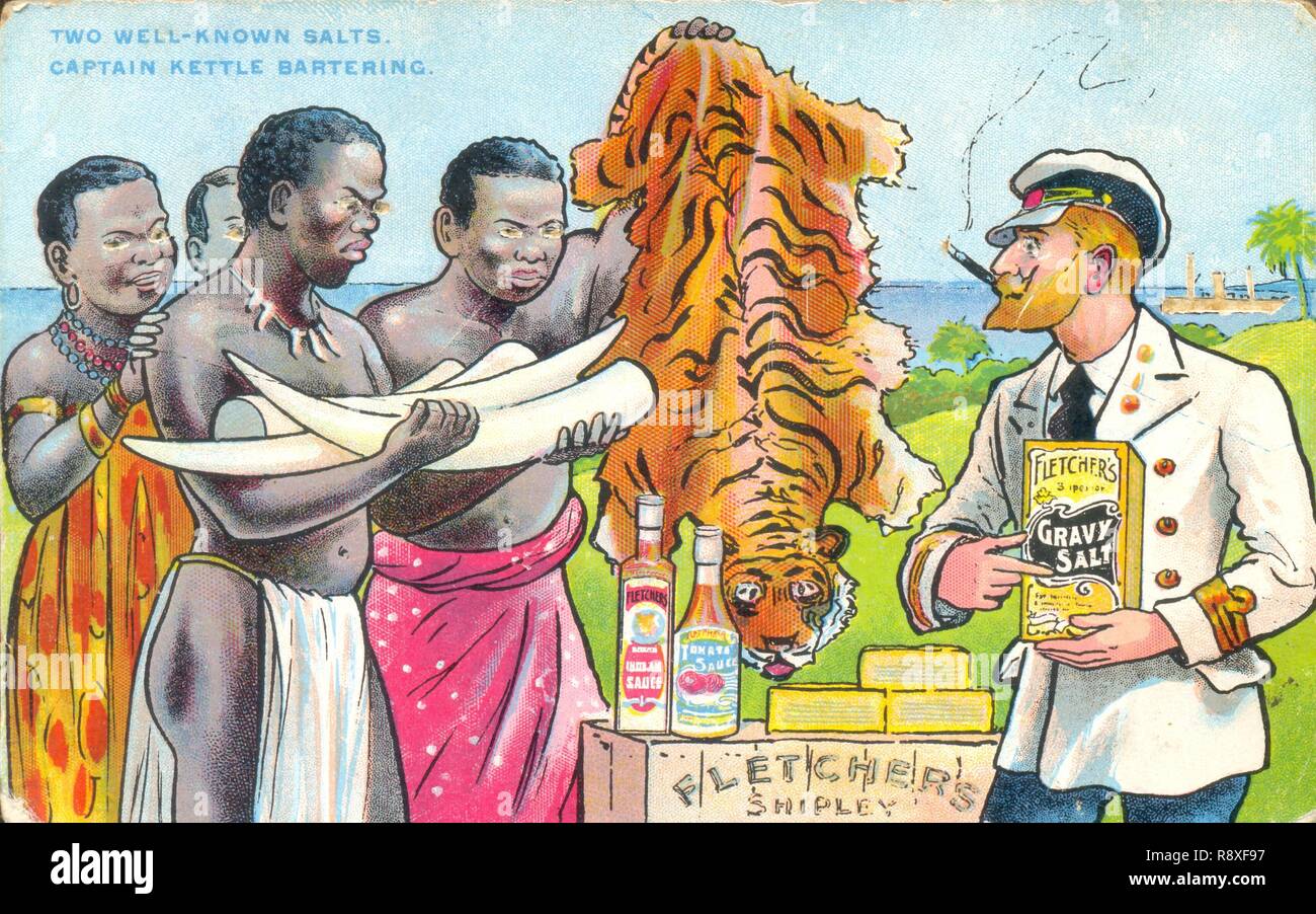Politicamente scorretto Cartolina pubblicitaria per Fletcher di sale salsa cicrca 1905 Foto Stock