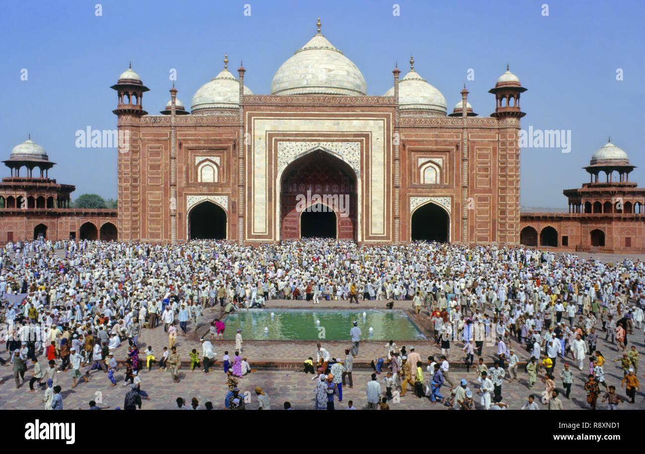 Preghiera musulmana in Taj Mahal, Agra, Uttar Pradesh, India Foto Stock